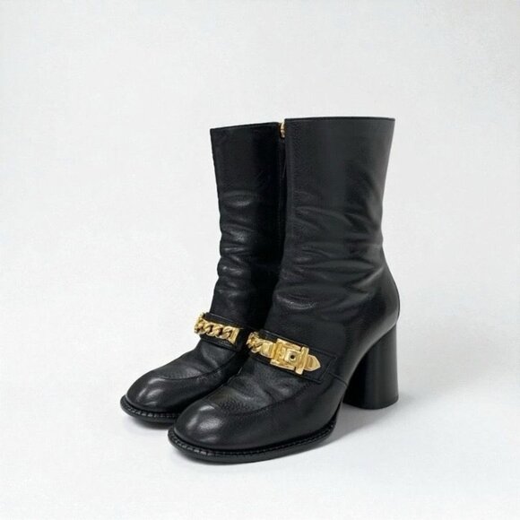 Gucci Boots Short Boots Shoes Leather Black Gold Chain Belt main image 10
